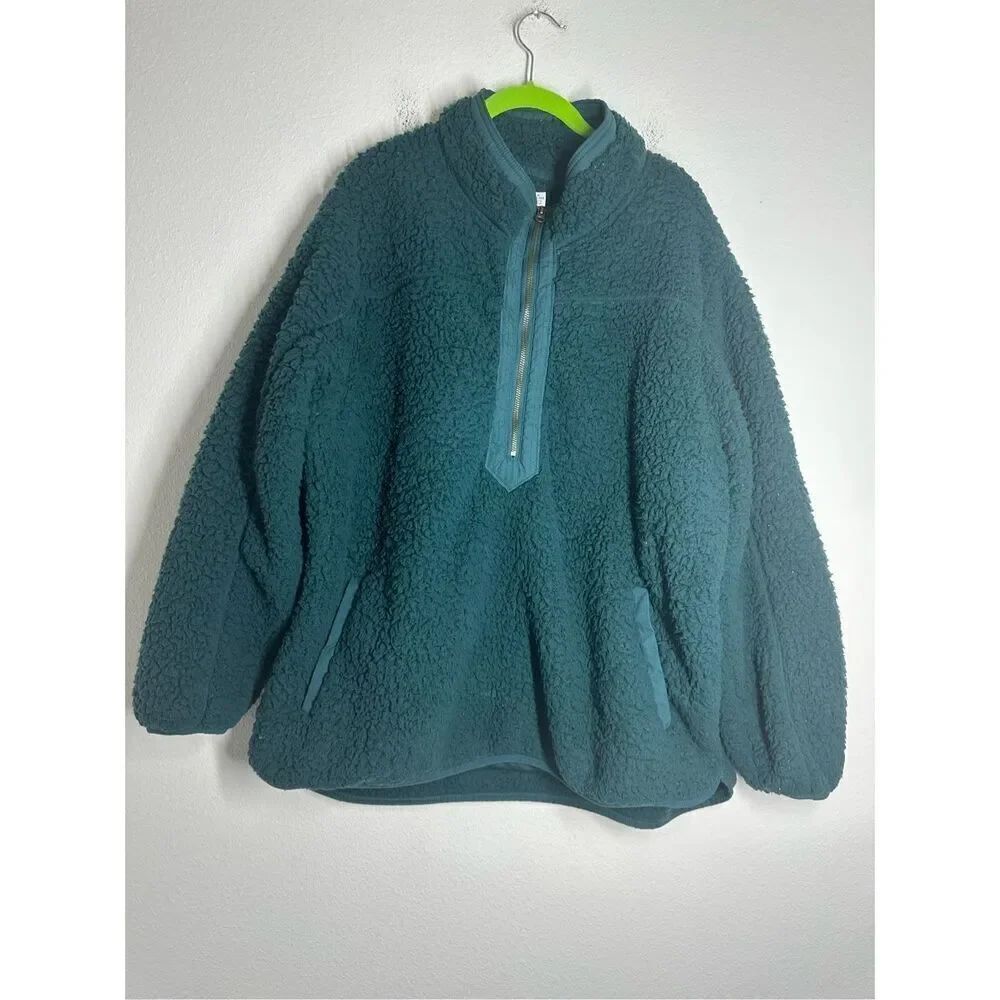 TIME AND TRU WOMEN'S GREEN  1/2 ZIP-UP FELTED FLEECE JACKET SIZE 2X Pockets